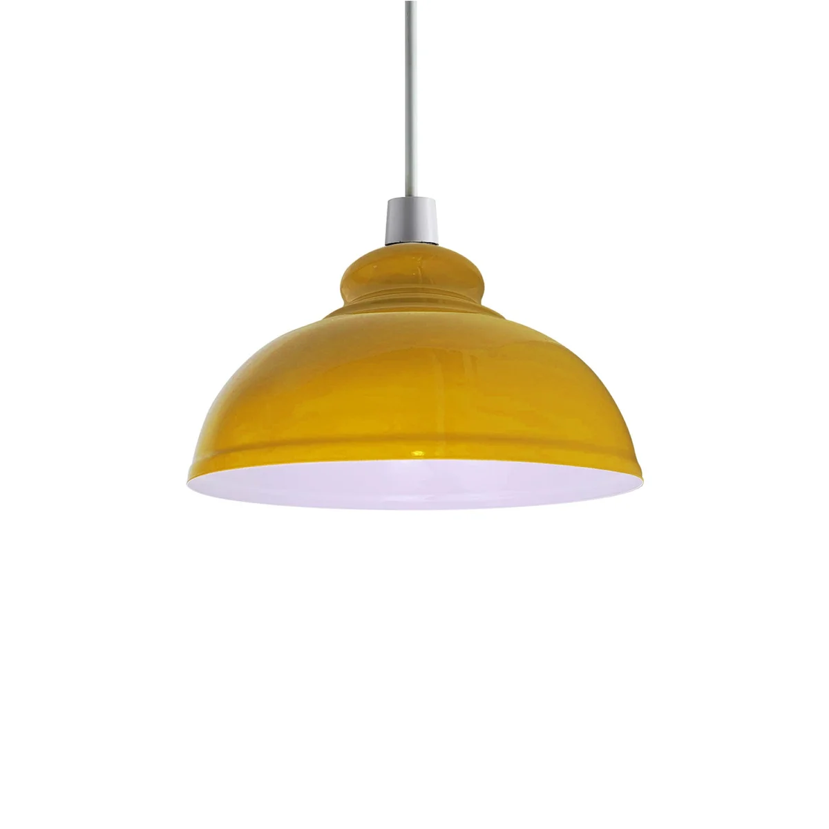Curvy yellow metal lamp shade ceiling pendant light with industrial concrete effect finish, easy to install