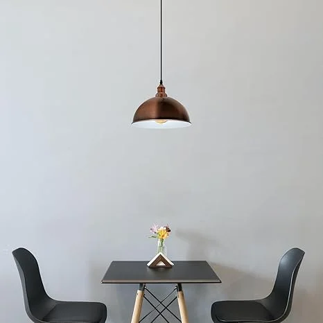 Metal dome-shaped vintage retro E27 lamp shade in matte finish, suitable for ceiling or pendant lights with reducer plate included