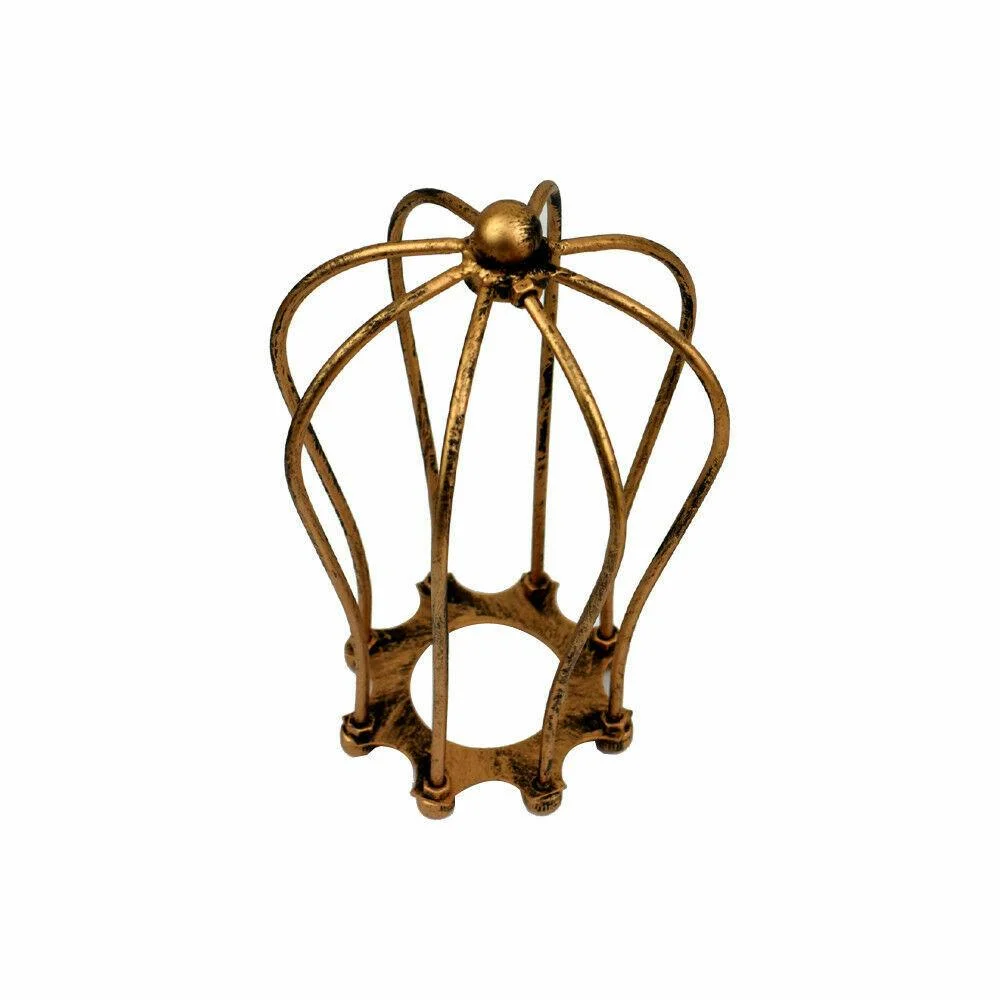 Balloon-shaped wire cage lampshade in brushed copper metal with industrial vintage design for indoor use