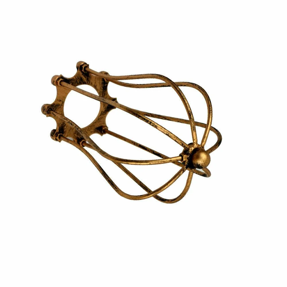 Balloon-shaped rustic metal lampshade in brushed copper wire cage design, vintage industrial style for indoor use