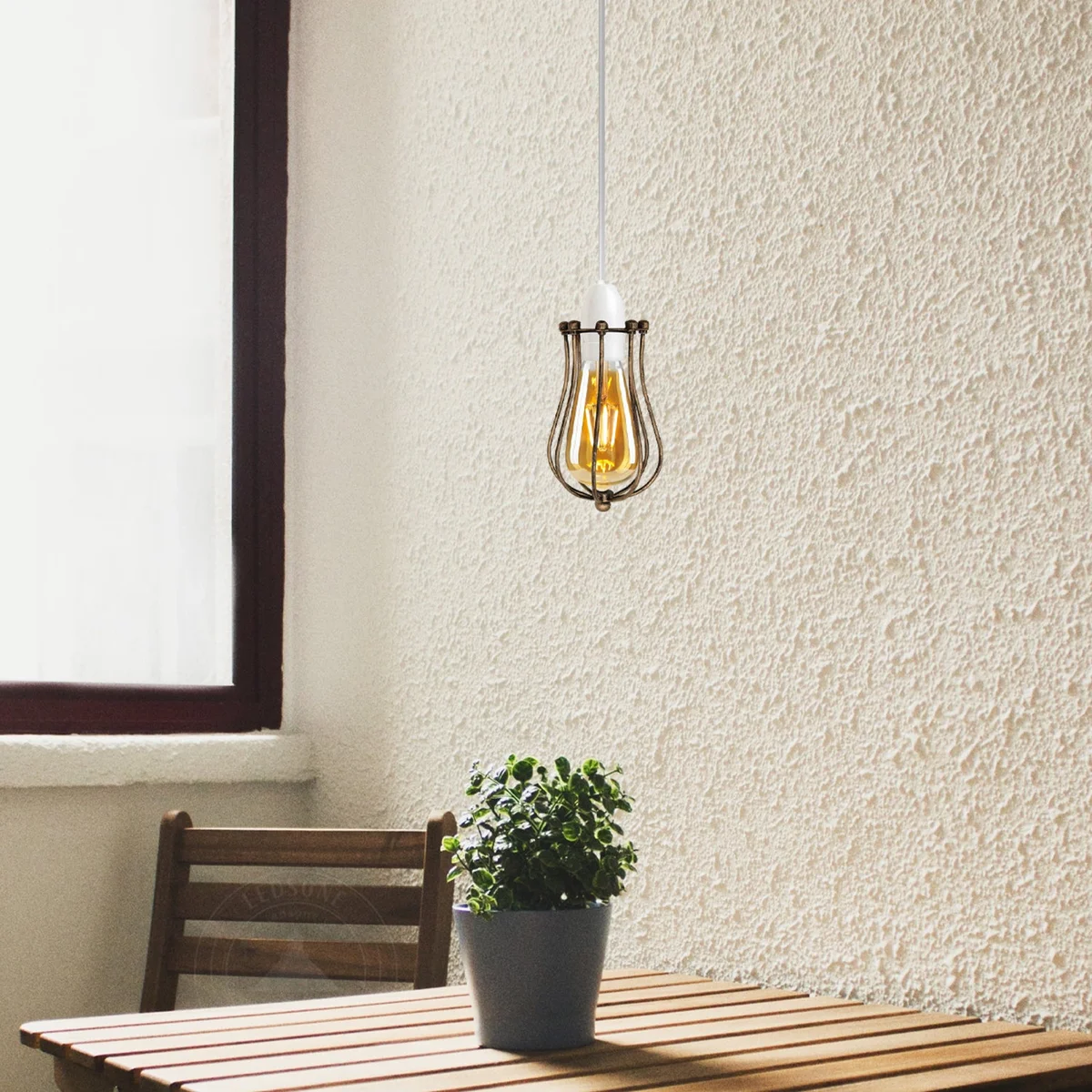 Brushed copper industrial pendant shade in balloon wire cage design, vintage style metal lampshade for indoor use
