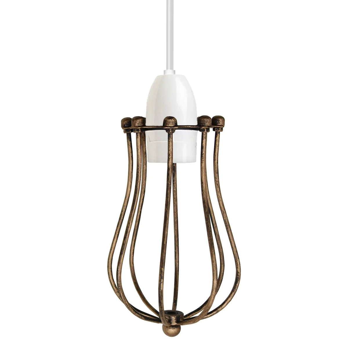 Balloon-shaped wire cage brushed copper lampshade with industrial vintage design, 18cm tall, metal material