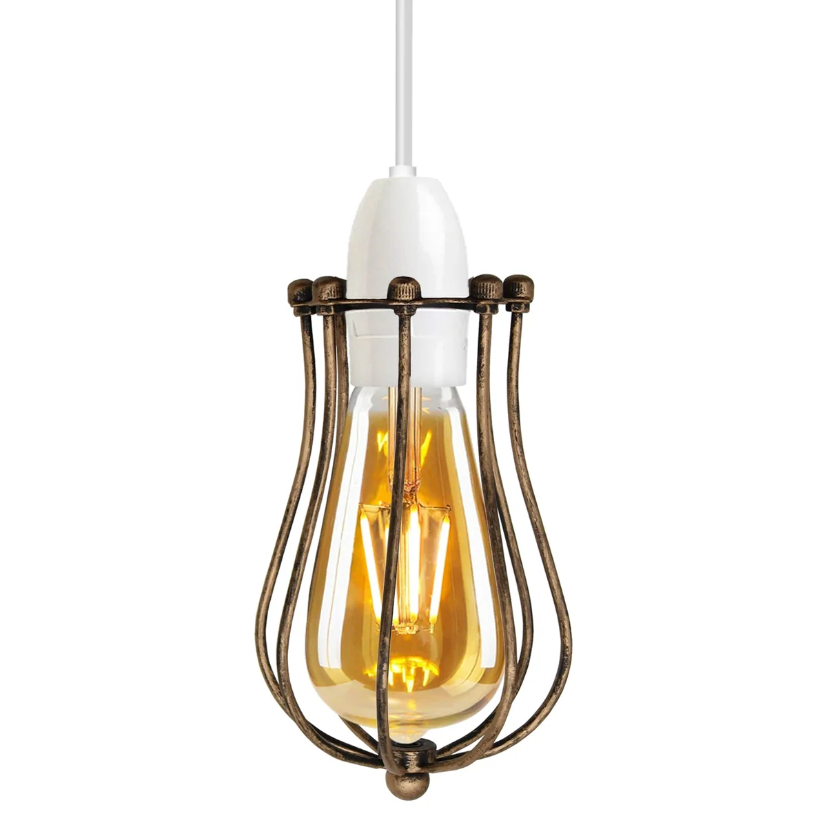 Brushed copper indoor cage lamp shade in balloon shape made of metal with rustic vintage industrial design, 18cm tall