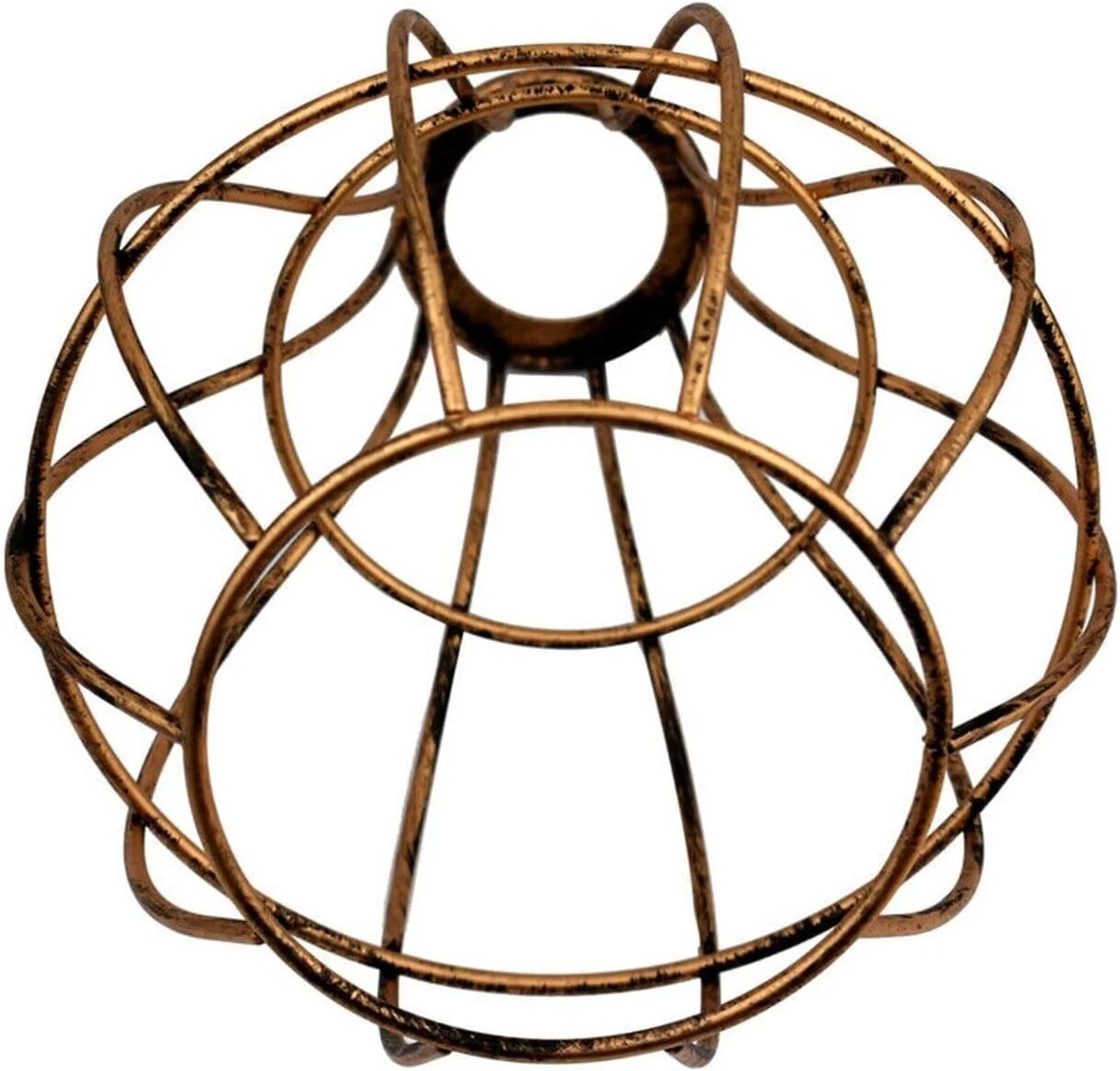 Brushed copper metal vase cage lampshade shown installed as an easy fit ceiling light with visible bulb socket