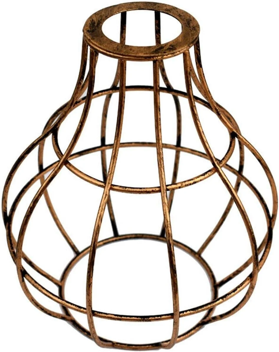 Brushed copper vase-shaped metal cage lampshade for indoor pendant lighting, modern industrial style, 18cm tall, 16cm wide