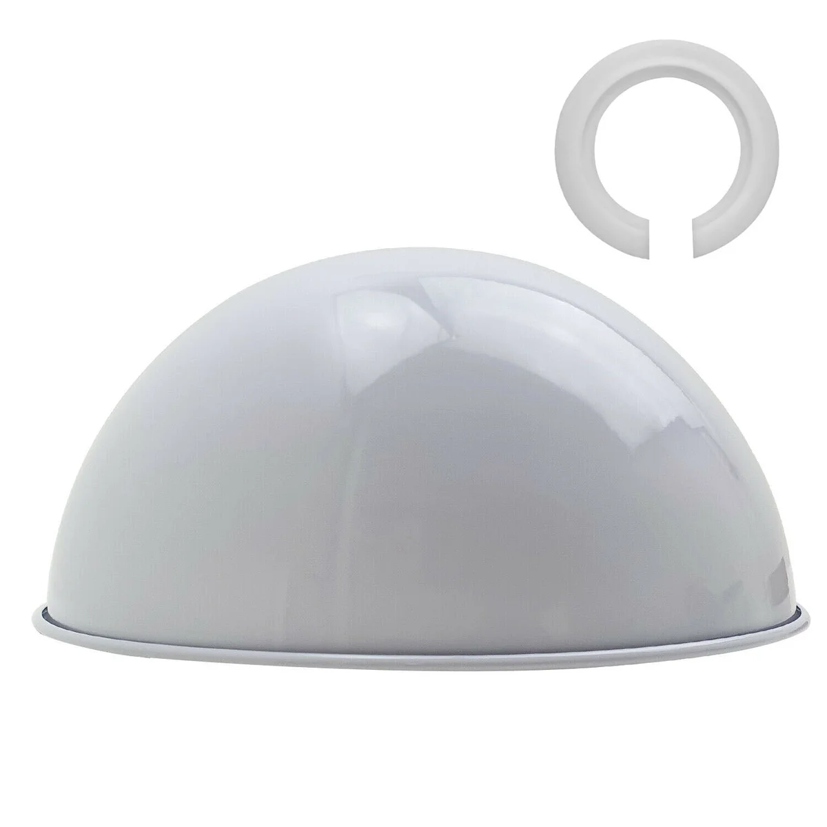 White pendant ceiling light with sleek dome shape, brushed nickel finish, and angled base for sloped ceilings