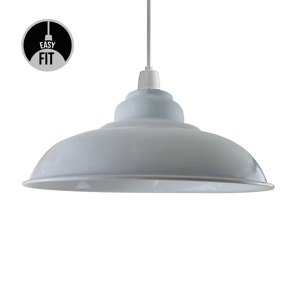 Curvy white gloss metal pendant lampshade with smooth finish, designed for easy ceiling pendant light installation