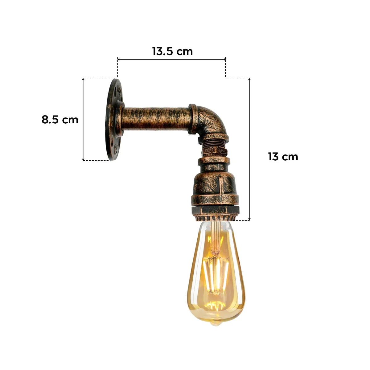 Retro industrial wall light with metal pipe design and vintage finish mounted on a wall, ideal for indoor decor.