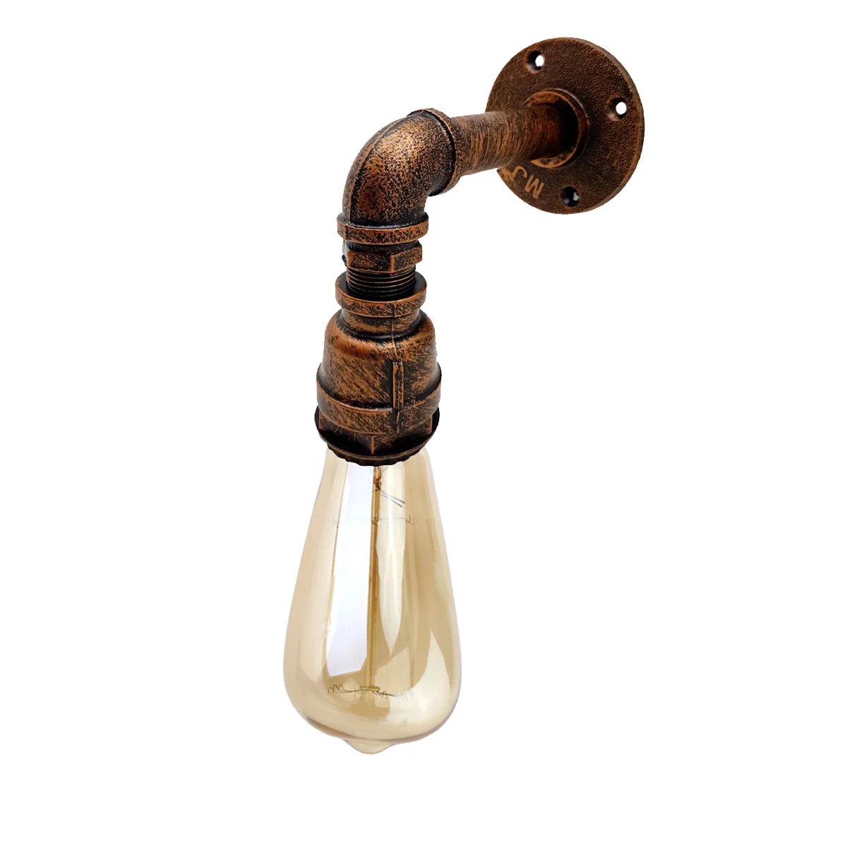 Retro industrial wall light with metal pipe design and exposed bulb, ideal for vintage indoor decor in living spaces