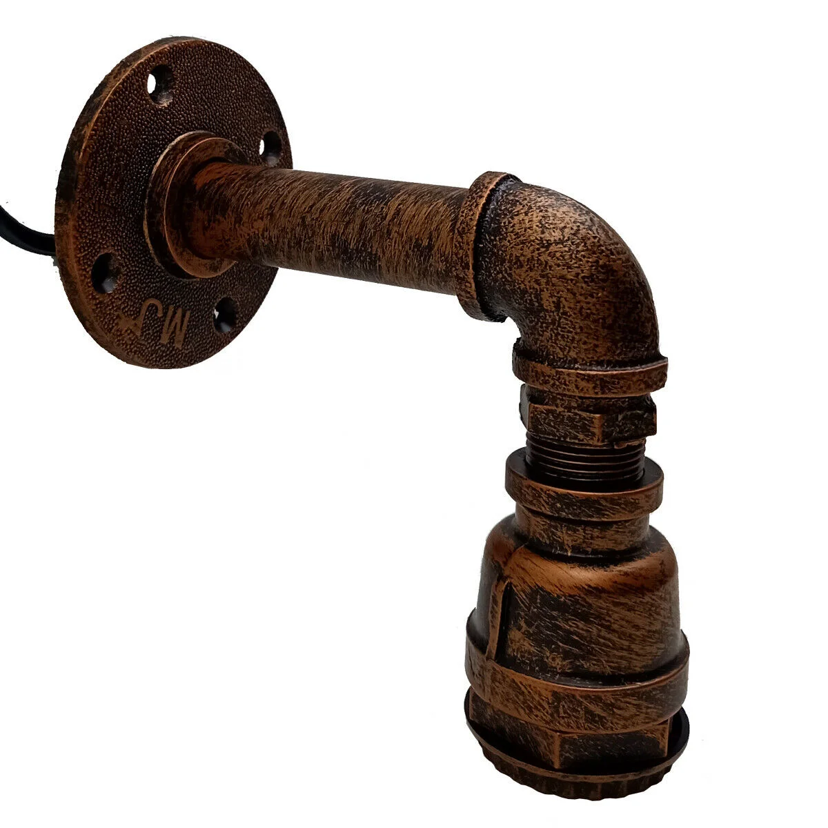Retro industrial wall light with metal pipe design and exposed bulb, ideal for vintage indoor decor in living spaces