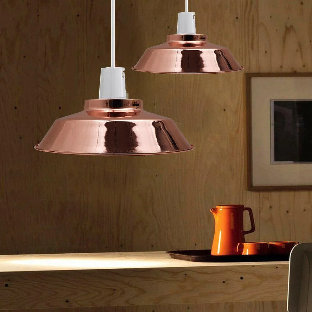 Vintage pendant light shade with 22cm diameter, metal bowl design, electroplated finish, white interior for enhanced light