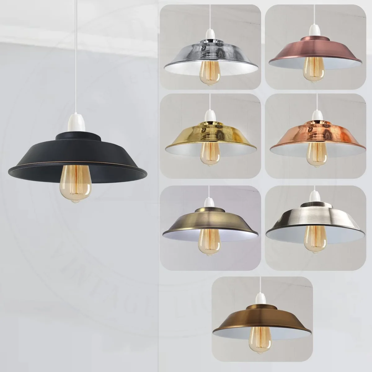 Retro style lampshade in metal with electroplated finish, 22cm diameter, designed for pendant ceiling lights indoors