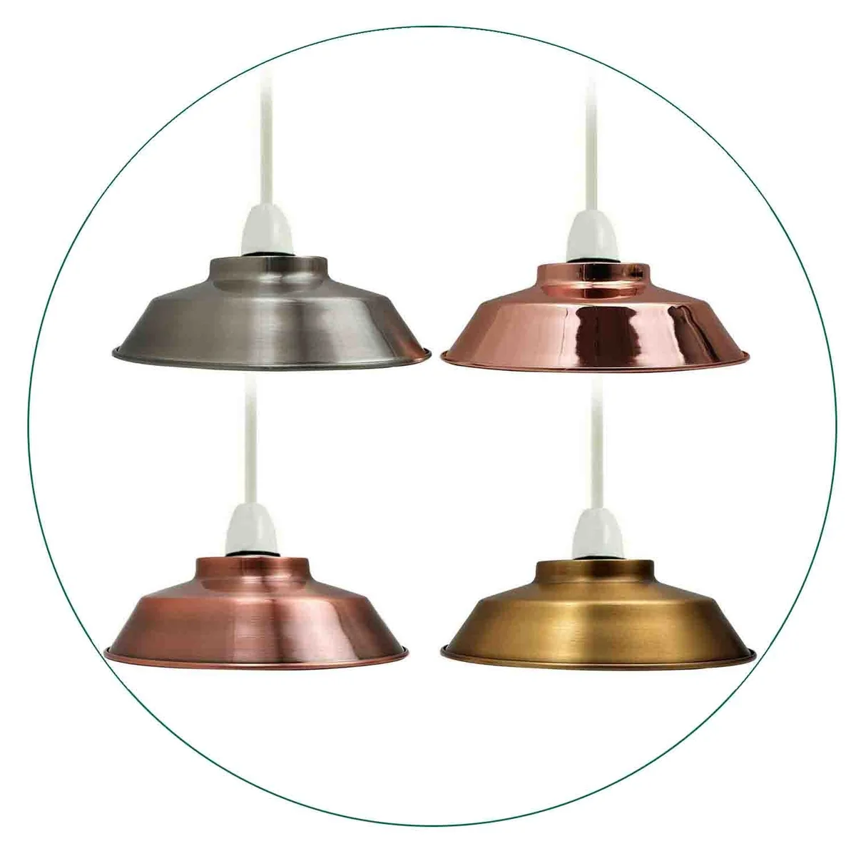 Vintage-style metal pendant ceiling lamp shade with electroplated finish, 22cm diameter, white interior for better light reflection