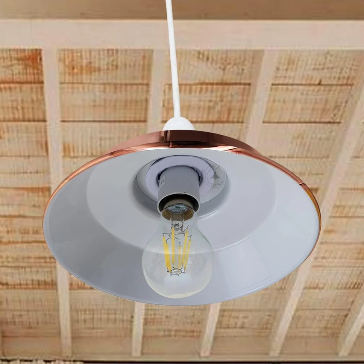 Vintage-style pendant ceiling lamp shade with 22cm diameter, metal construction, and white interior for enhanced lighting