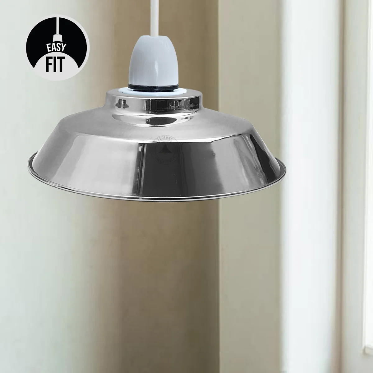 Satin nickel metal ceiling light shade with sleek dome design and white interior for enhanced illumination