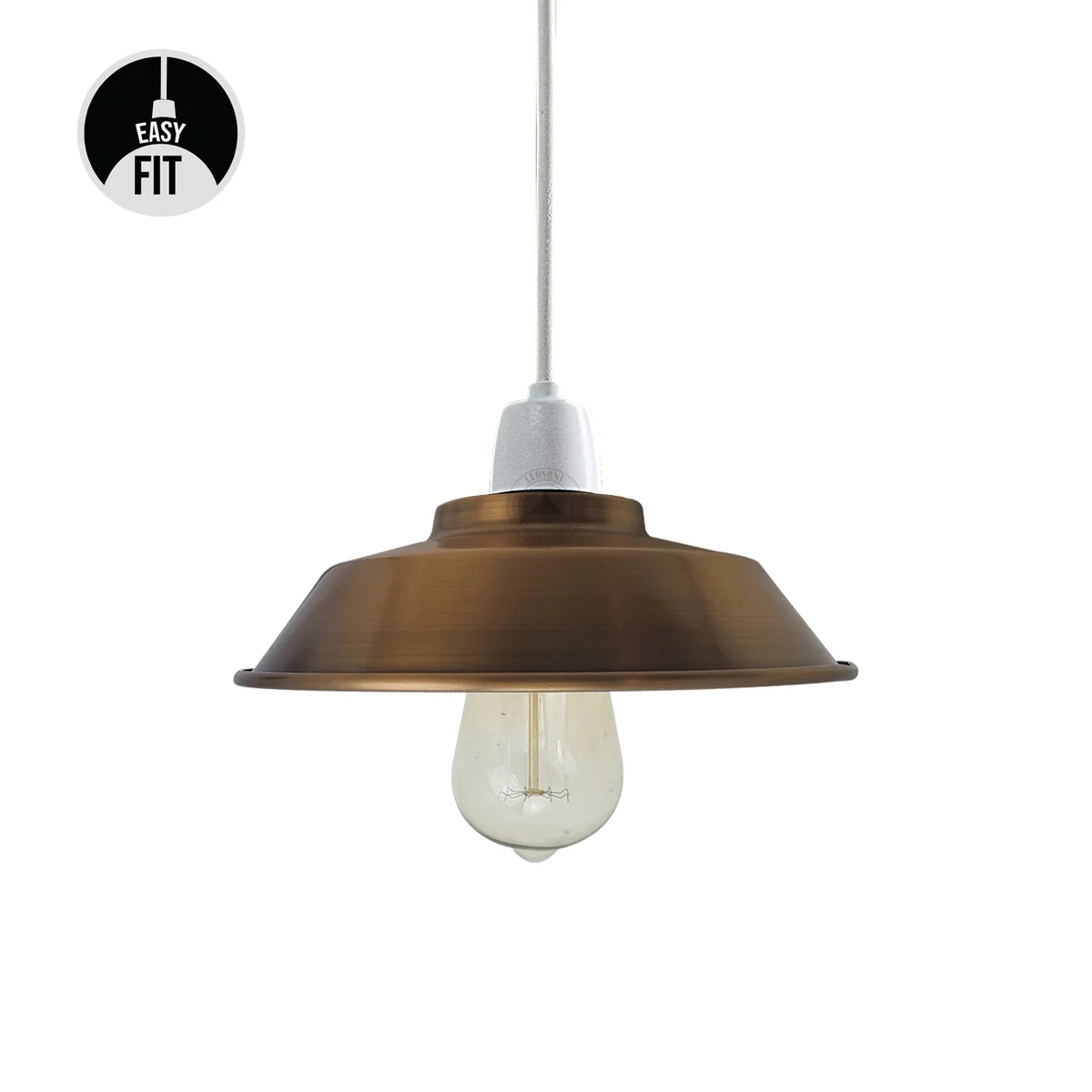 Yellow brass metal ceiling pendant light shade with brushed finish and white interior, modern vintage style design