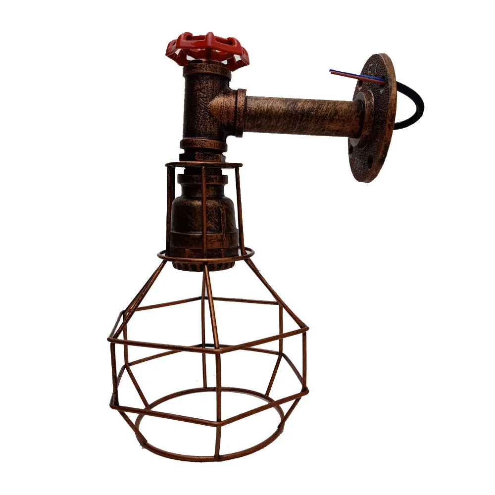 Rustic candle sconce with metal cage and E27 bulb, hand-finished in weathered spray paint for vintage industrial look