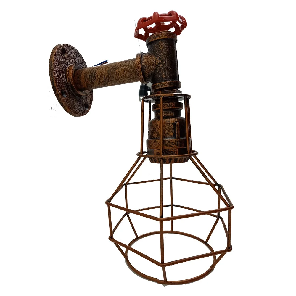 Rustic metal cage E27 wall lamp with vintage industrial design and scrubbed spray-paint finish mounted on wall