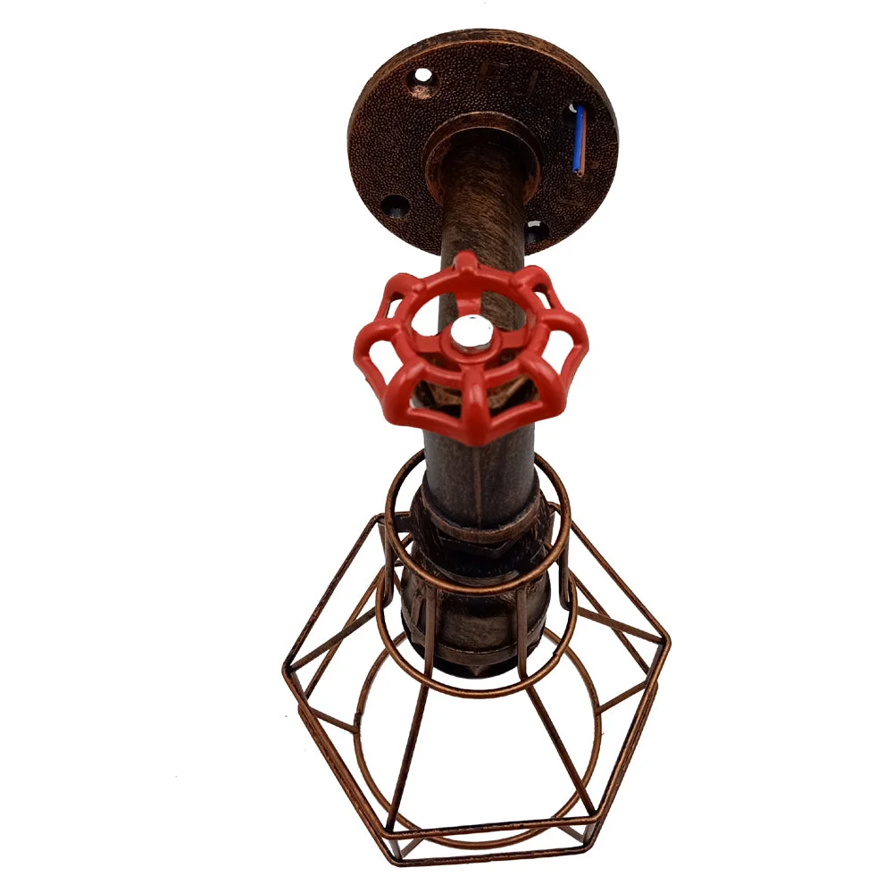 Rustic metal cage wall sconce with E27 bulb, showcasing industrial style lighting and vintage candle design