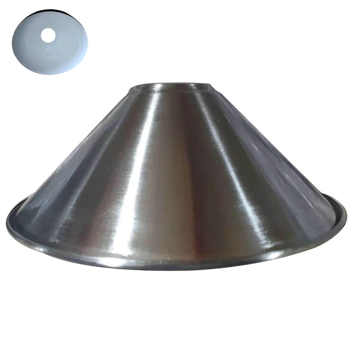 Satin nickel cone industrial pendant light shade with E27 fitting, showcasing retro industrial design and metal finish