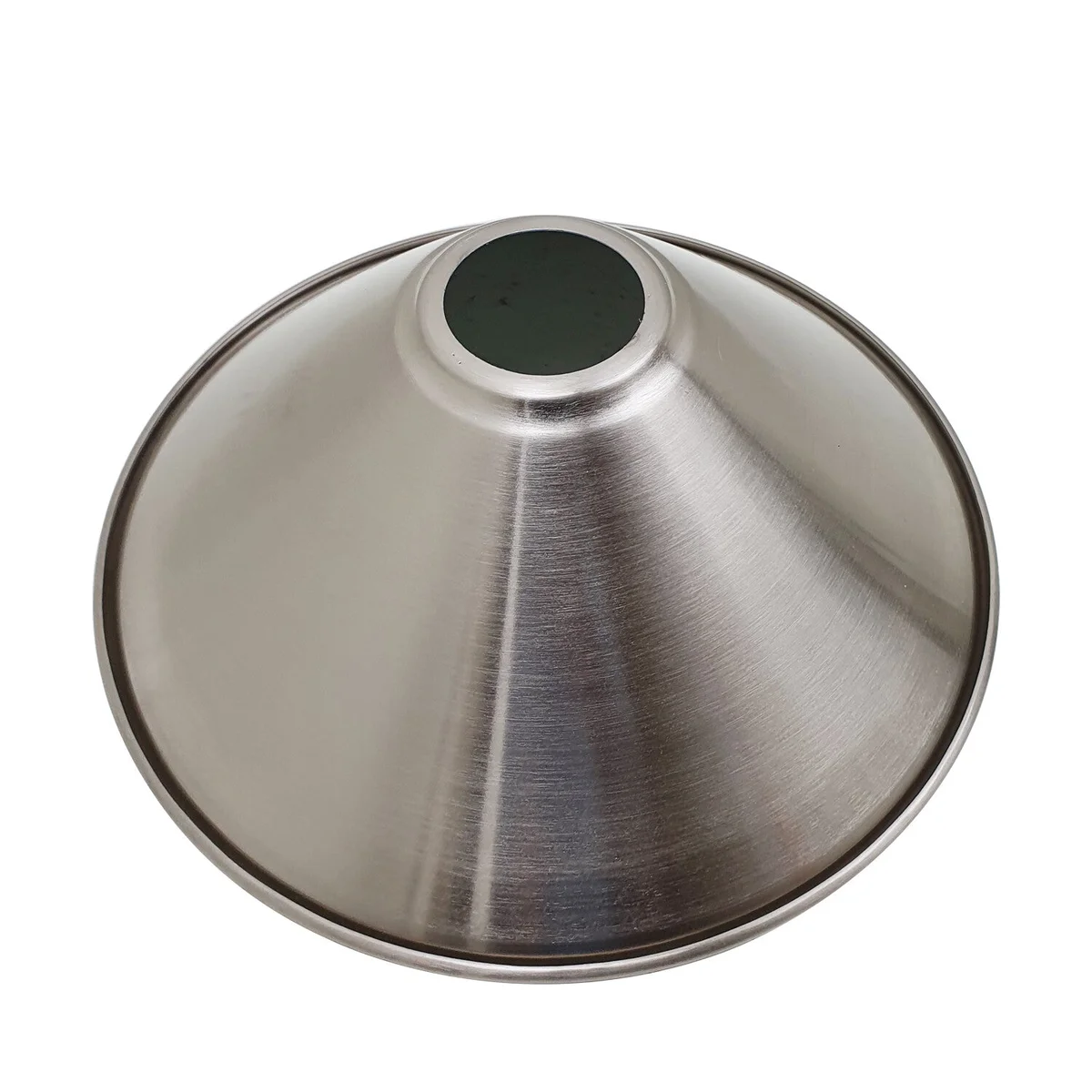 Satin nickel cone-shaped modern vintage lamp shade with E27 fitting, ideal for indoor pendant lighting in various rooms
