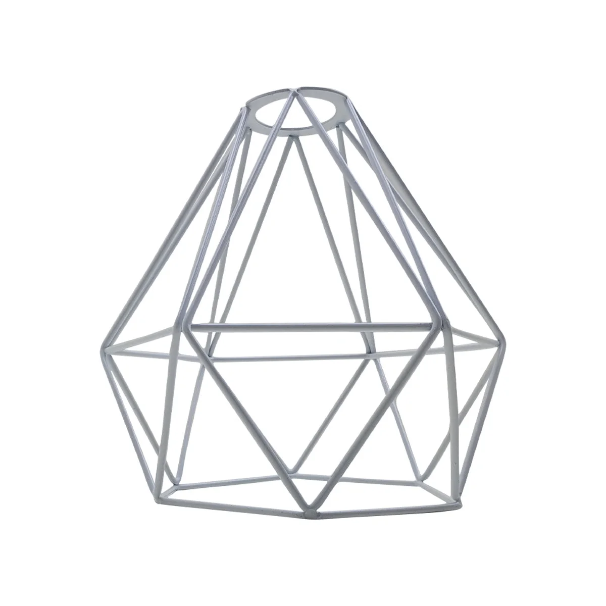 White diamond wire cage shade ceiling lampshade with open metal design and painted finish, modern industrial style