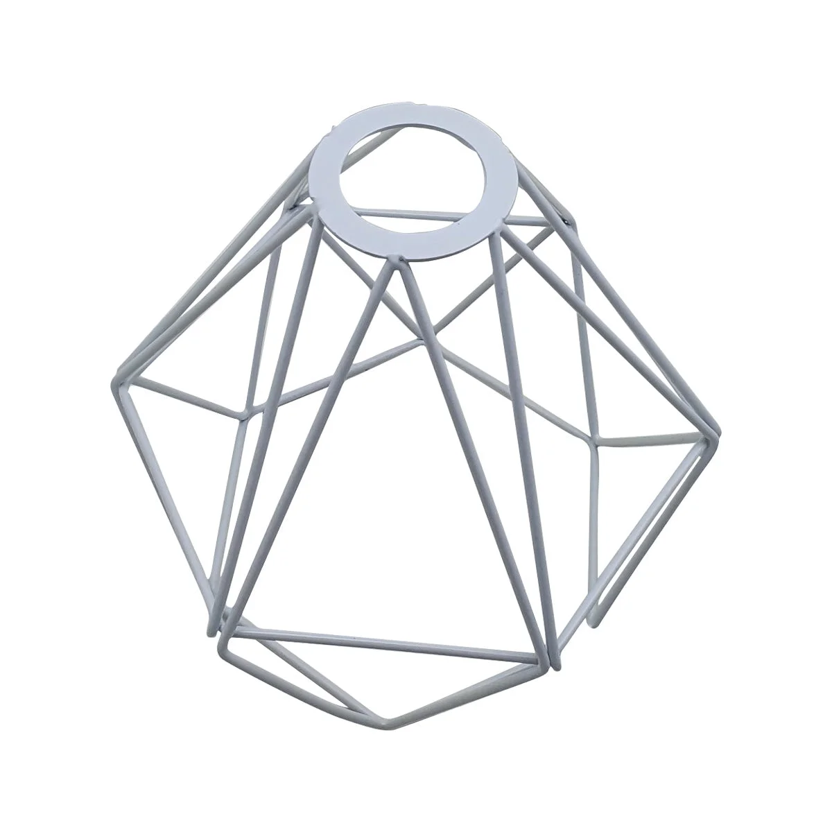 White industrial diamond wire cage E27 pendant lampshade with easy fit design and painted metal finish hanging indoors