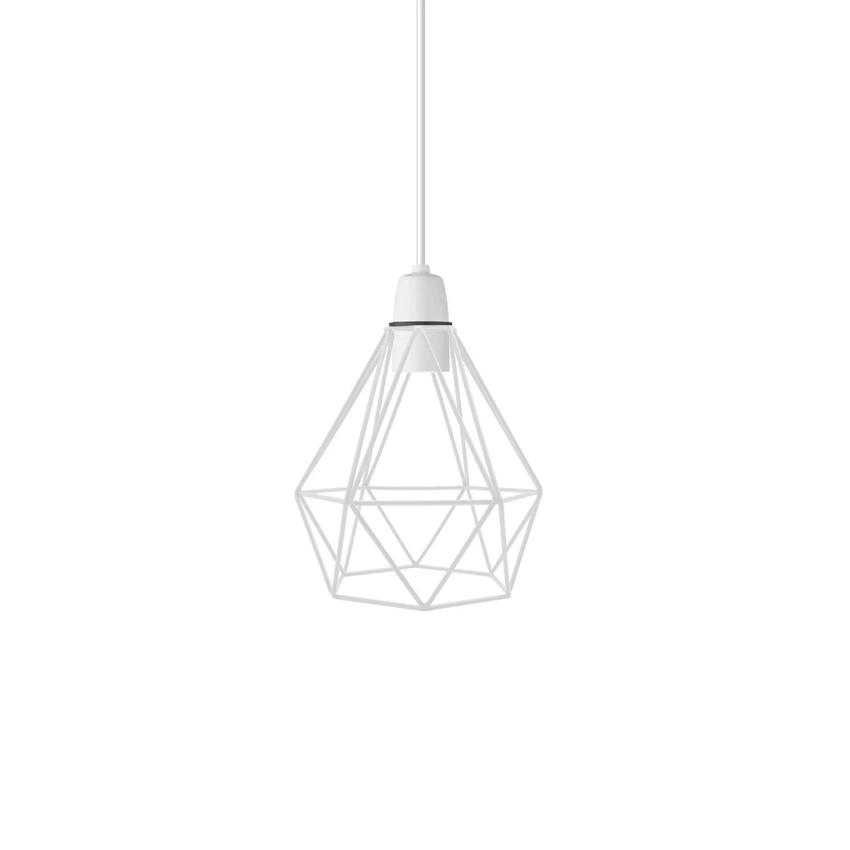 White industrial ceiling lampshade with diamond-shaped metal wire cage and easy fit design for ceiling pendants