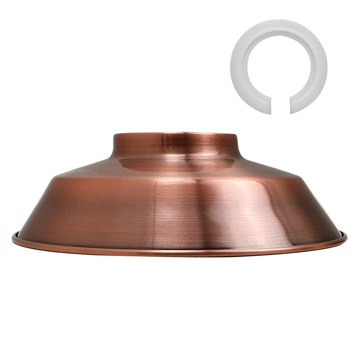 Copper industrial style light shade with brushed finish, dome shape, and white interior for enhanced illumination