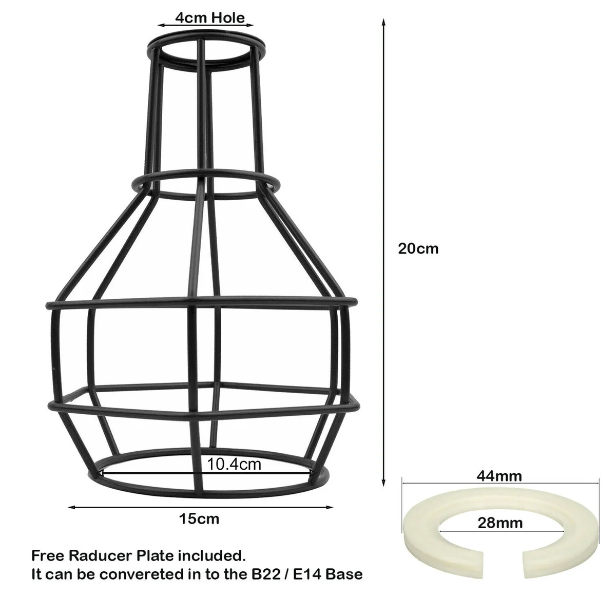 Vintage metal nest-shaped industrial style lamp cage in black wire, suitable for ceiling or pendant light fixtures