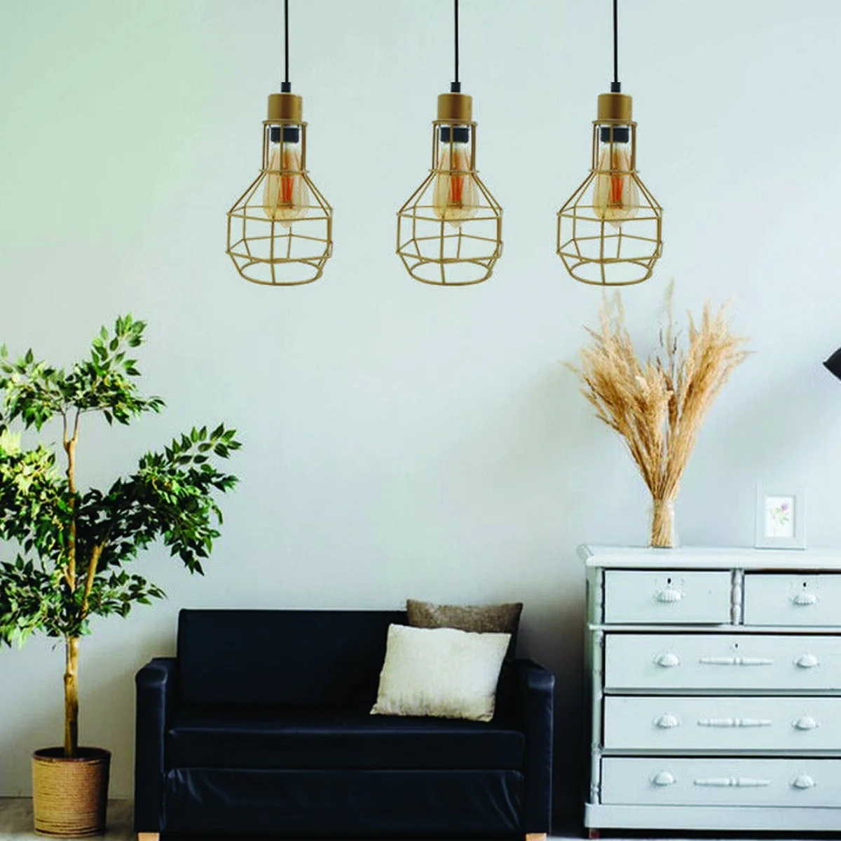 Vintage metal lamp shade in nest-shaped wire cage design, showing industrial style and durable iron material finish