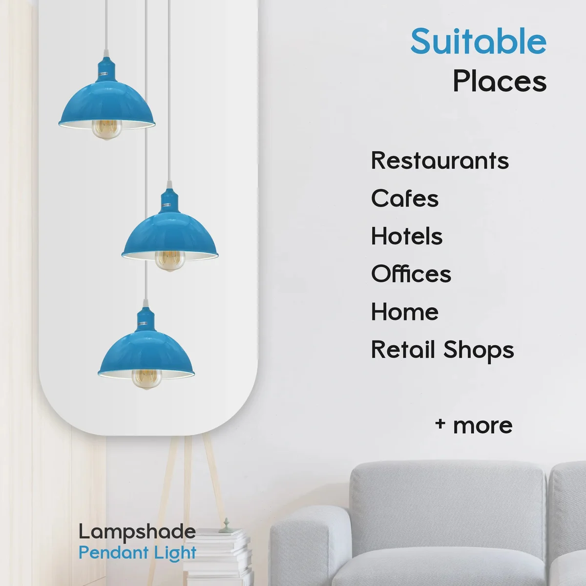Vintage pendant light with three metal and PVC shades, adjustable cords, and a 20cm ceiling base in a modern style