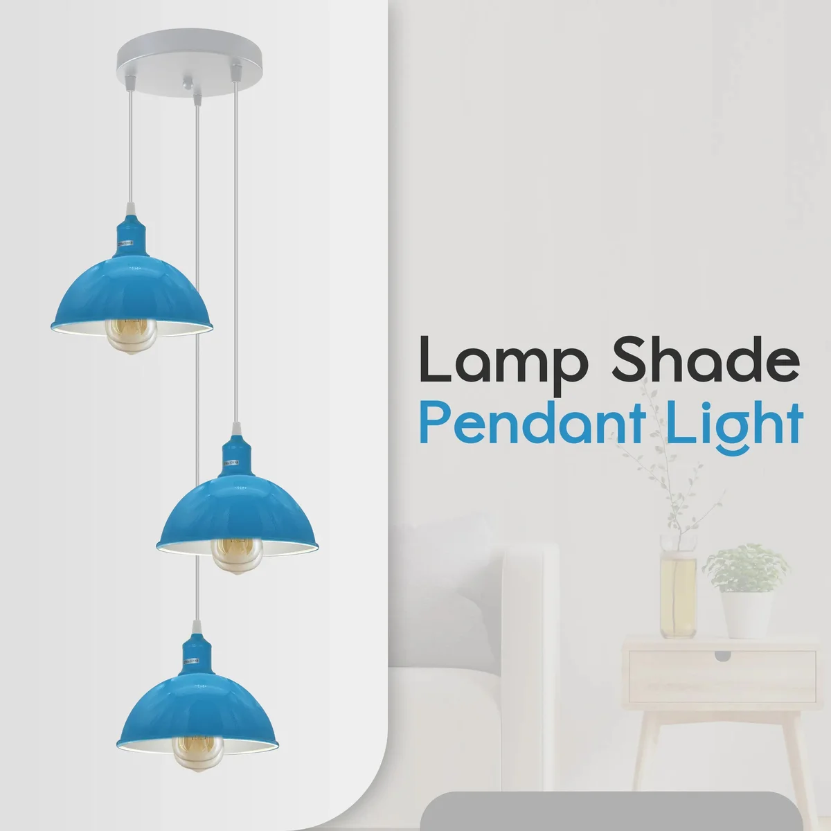 Modern 3-light pendant fixture with metal shades and adjustable cable pendant light hanging from ceiling base