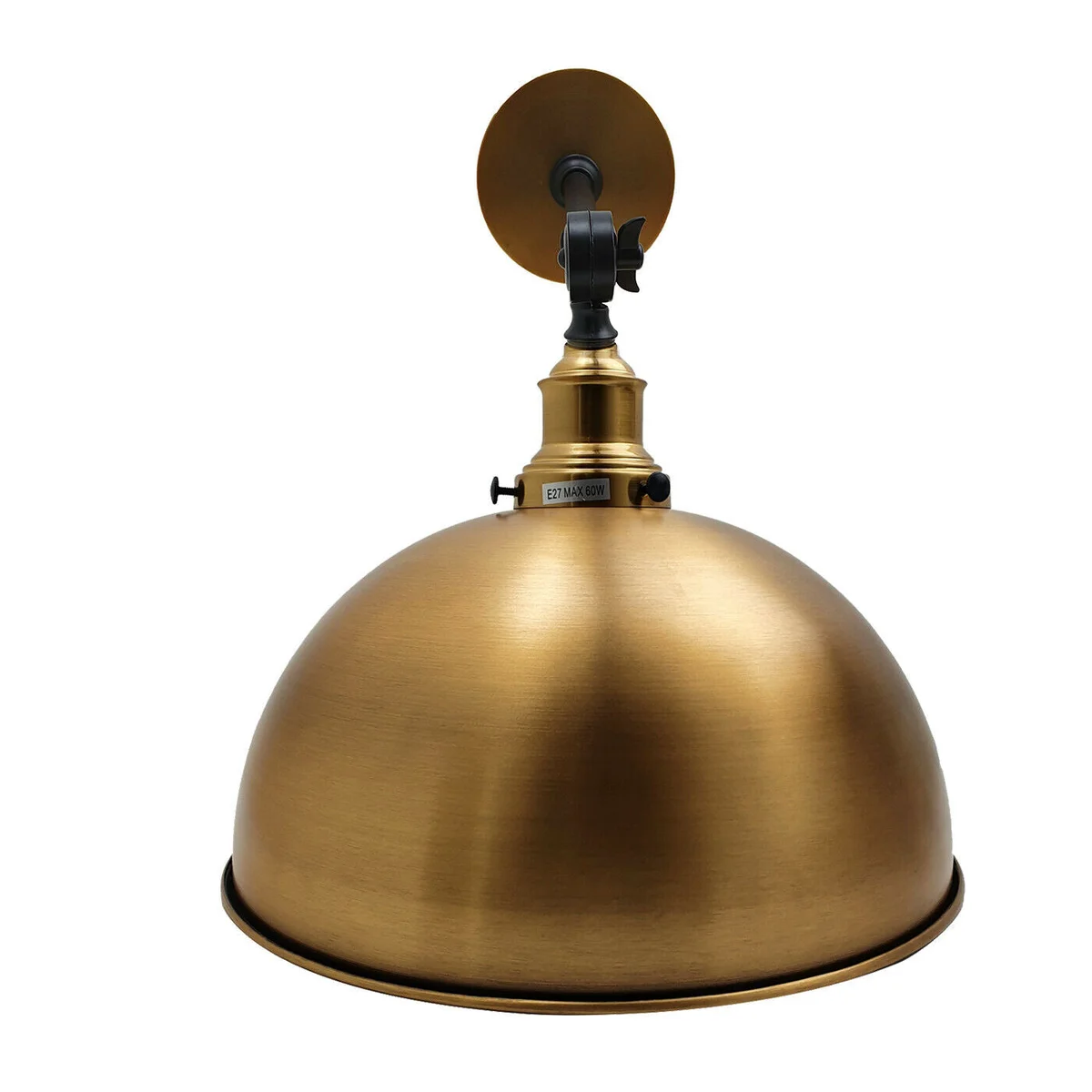 Yellow brass metal wall lamp with adjustable arm and dome shade, E27 bulb included, vintage style sconce fitting kit