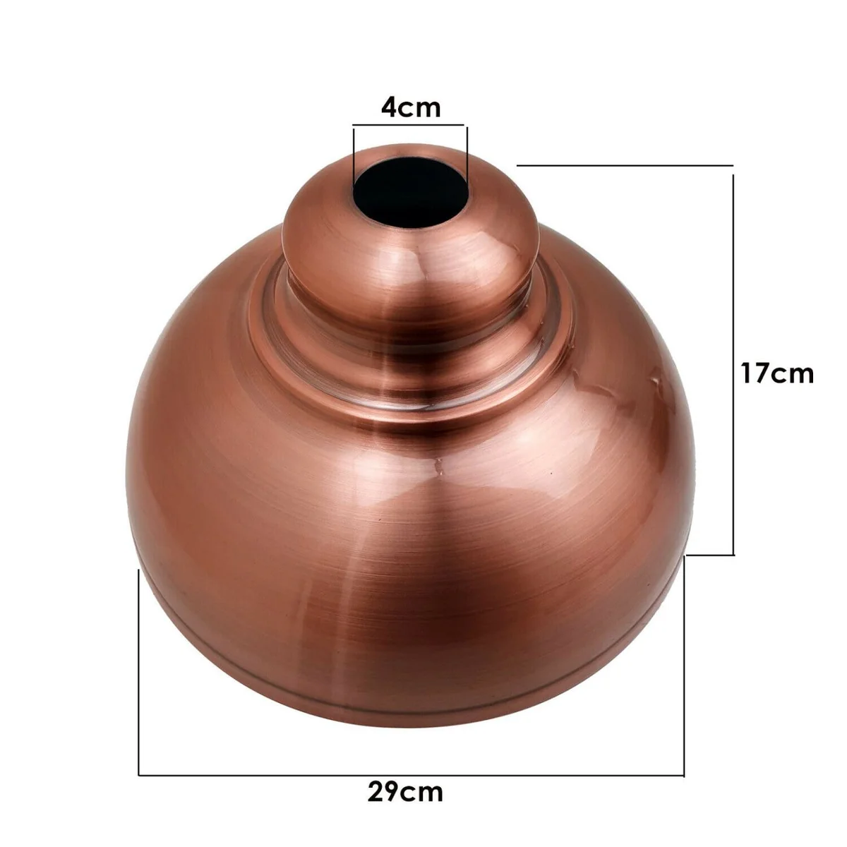 Copper metal ceiling lampshade with vintage industrial design and brushed effect finish hanging against a white background