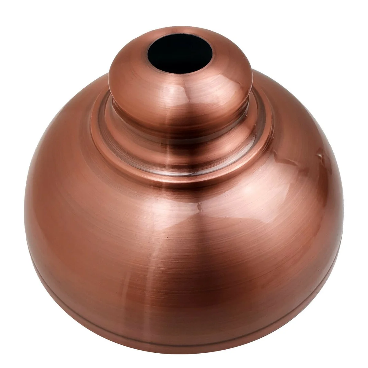 Copper industrial style pendant lampshade with brushed metal finish, shown as an easy fit lamp shade hanging from ceiling