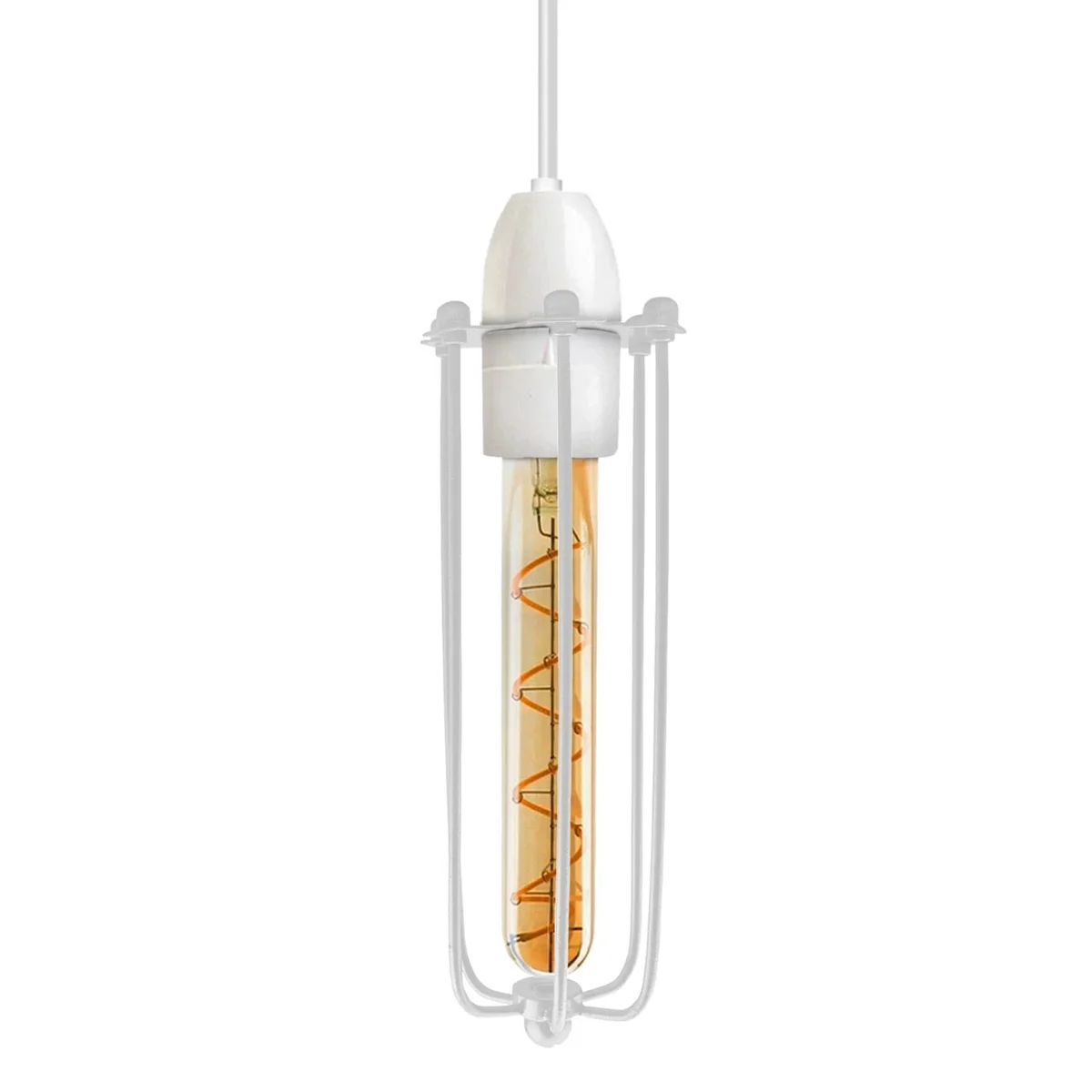 Vintage style white wire cage lamp with long iron frame, suitable for home and cafe lighting decor