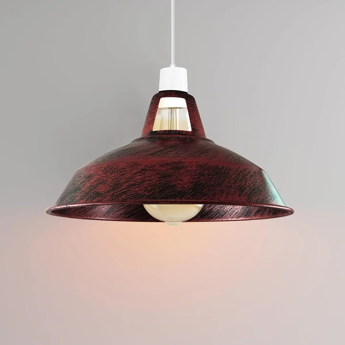 Vintage pendant lampshade with metal barn light design and concrete effect finish, suitable for ceiling fitting with reducer plate included