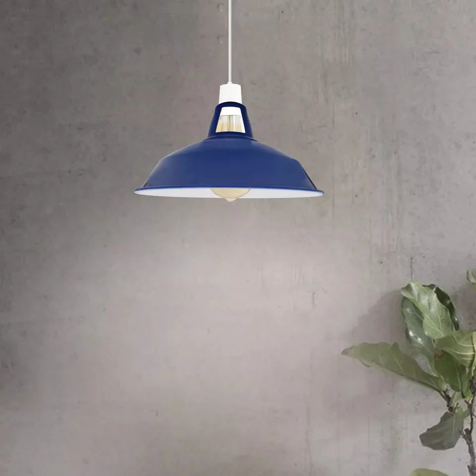 Vintage barn-shaped metal pendant light shade in matte finish, 30cm wide, suitable for E27 bulbs, indoor use