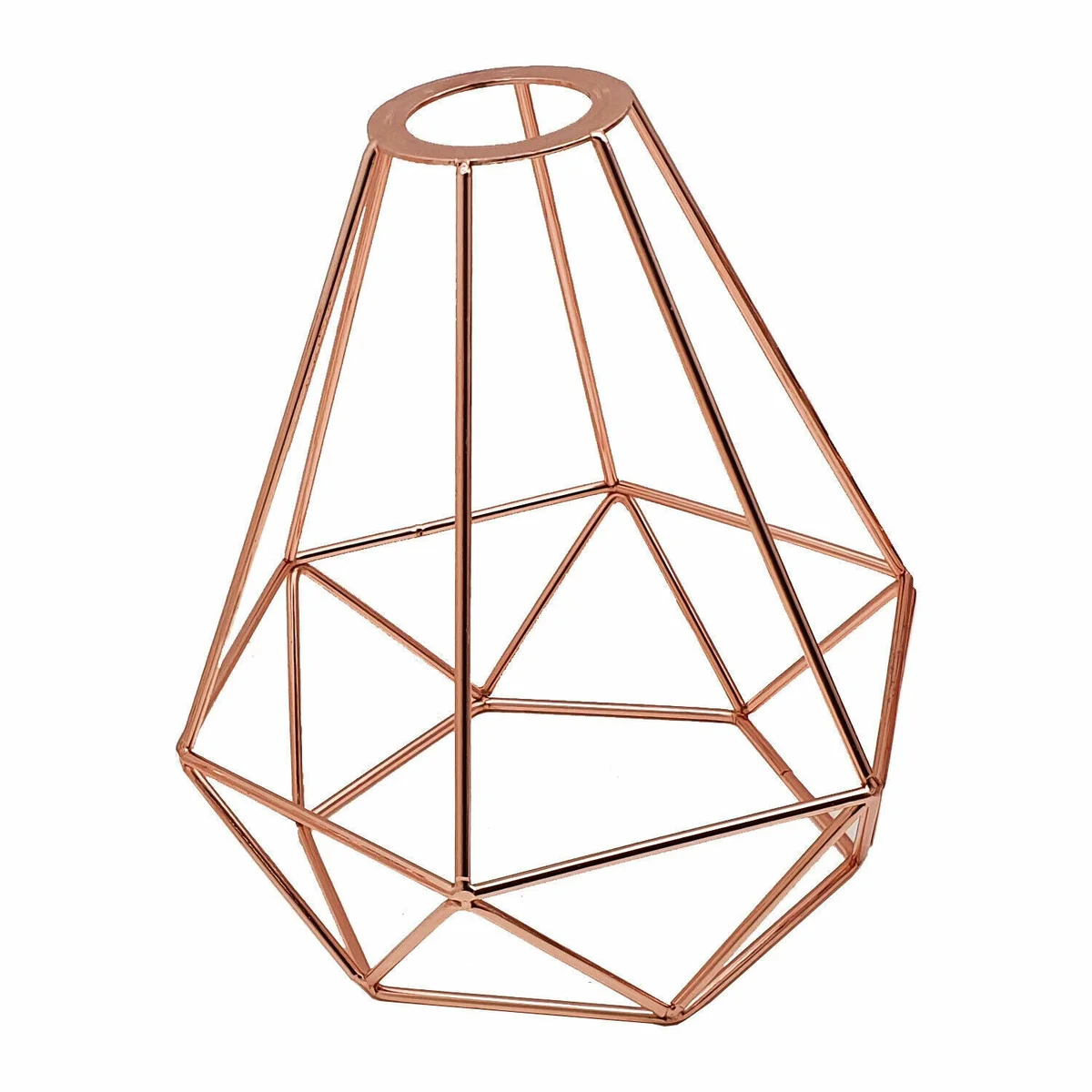 Rose gold lamp shade metal cage in diamond shape designed for E27 light bulb fitting, vintage style