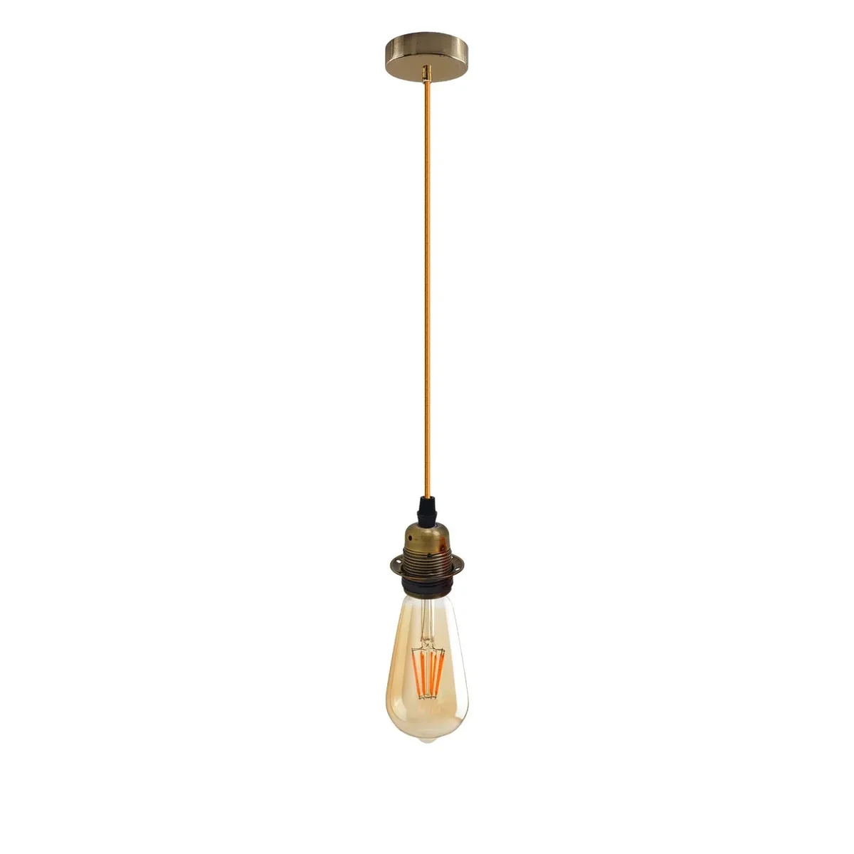 Yellow brass pendant light holder with adjustable 195cm cable and vintage industrial design, ceiling hanging lamp accessory