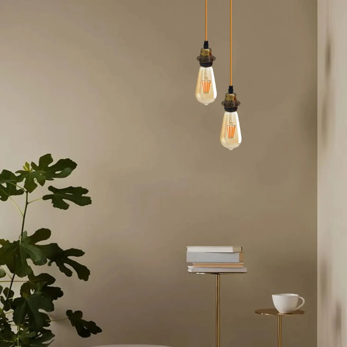 Vintage industrial yellow brass pendant E27 ceiling light holder with adjustable 195cm cable and ceiling rose fittings