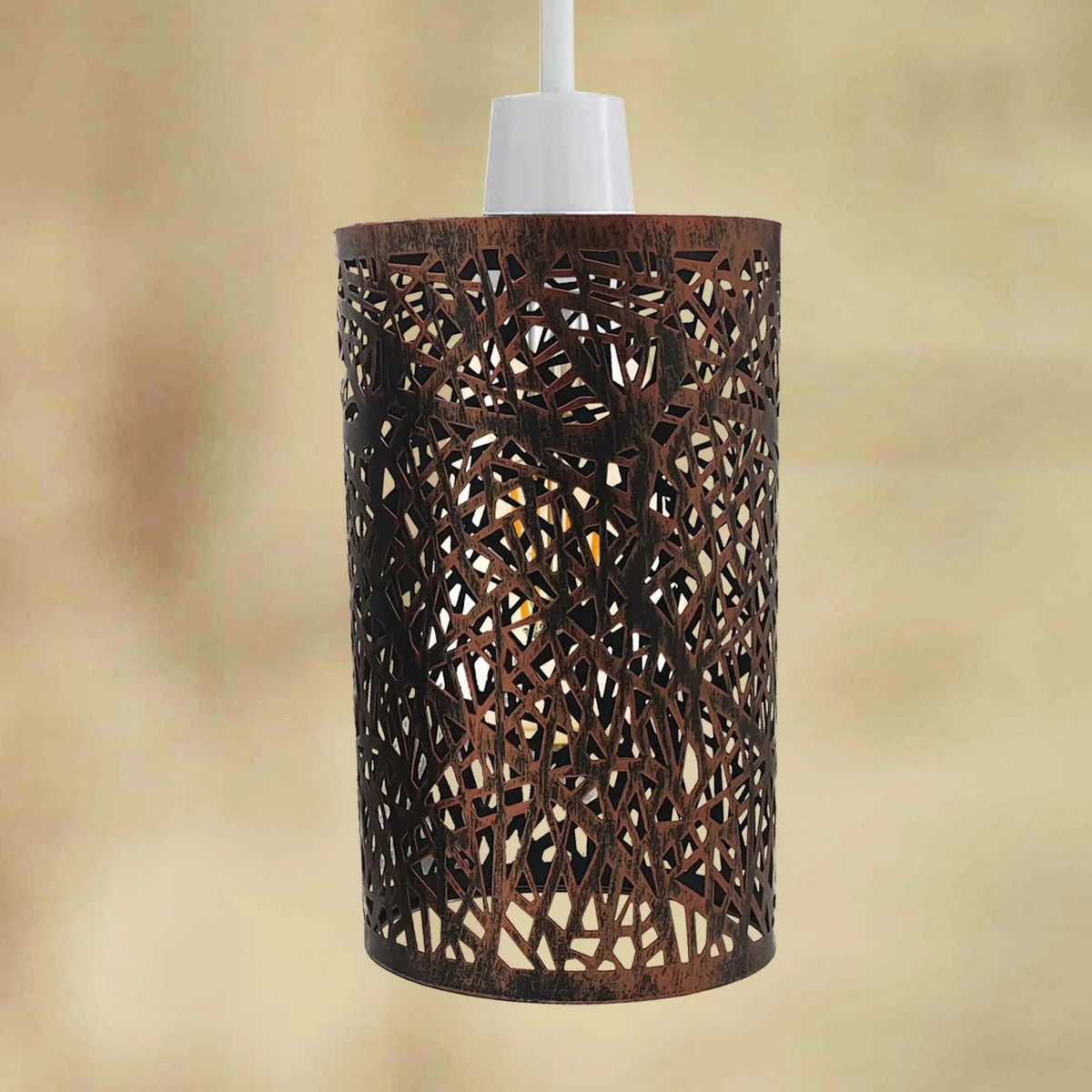 Brushed silver metal lampshade ceiling light with easy fit design for E27 bulb, vintage style, indoor use.