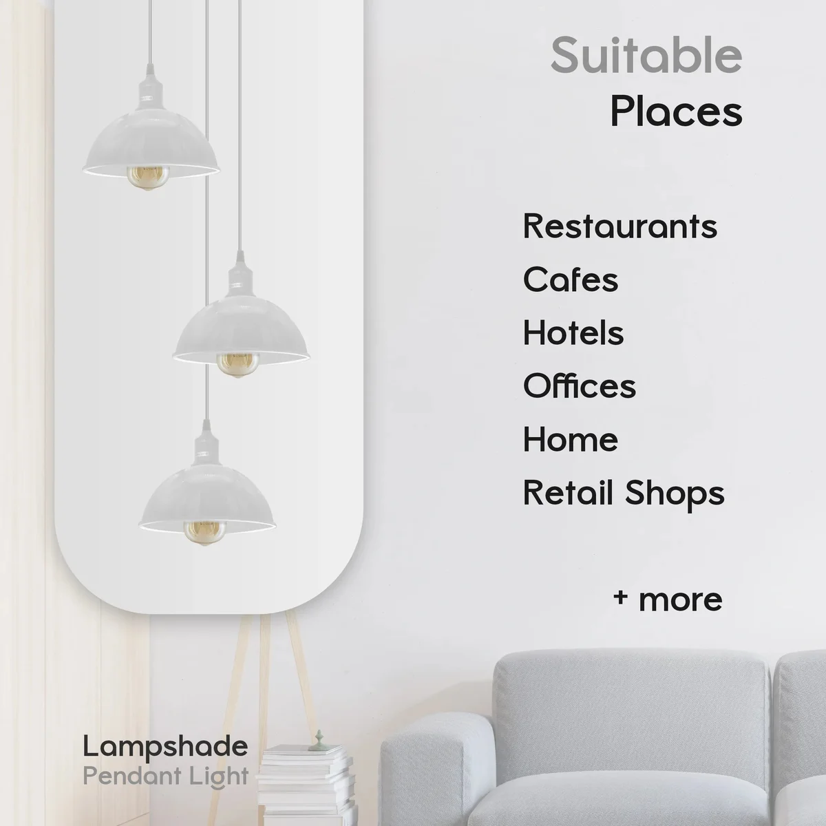 White shaded pendant light with three adjustable bulbs hanging cluster, ideal for kitchen islands or dining tables