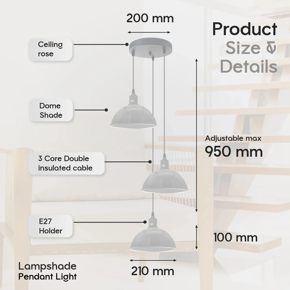White shaded 3-bulb adjustable ceiling light cluster with three hanging cords, shown against a plain background