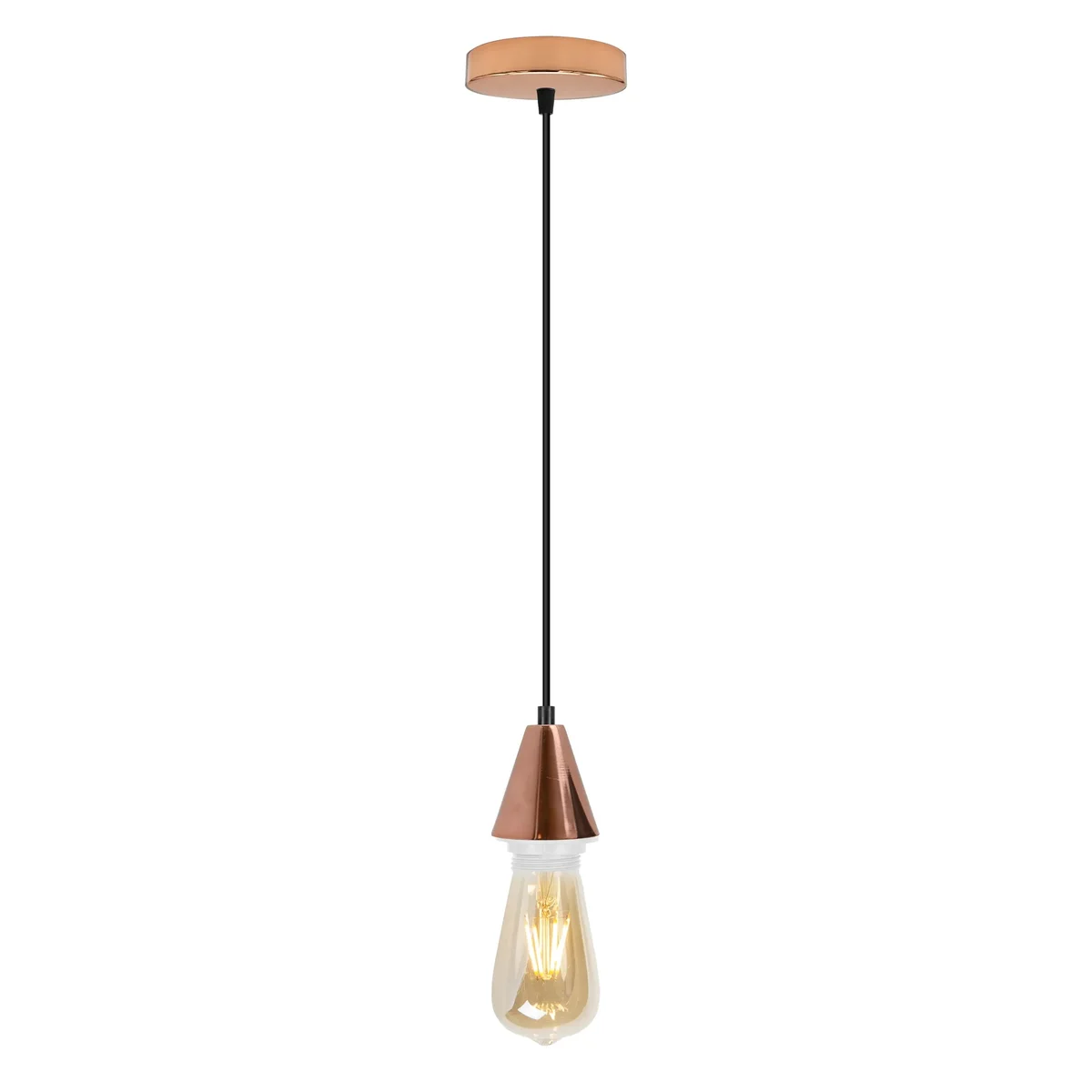 Rose gold pendant holder set with E27 cone holder, ceiling rose, and mounting accessories for indoor lighting installation
