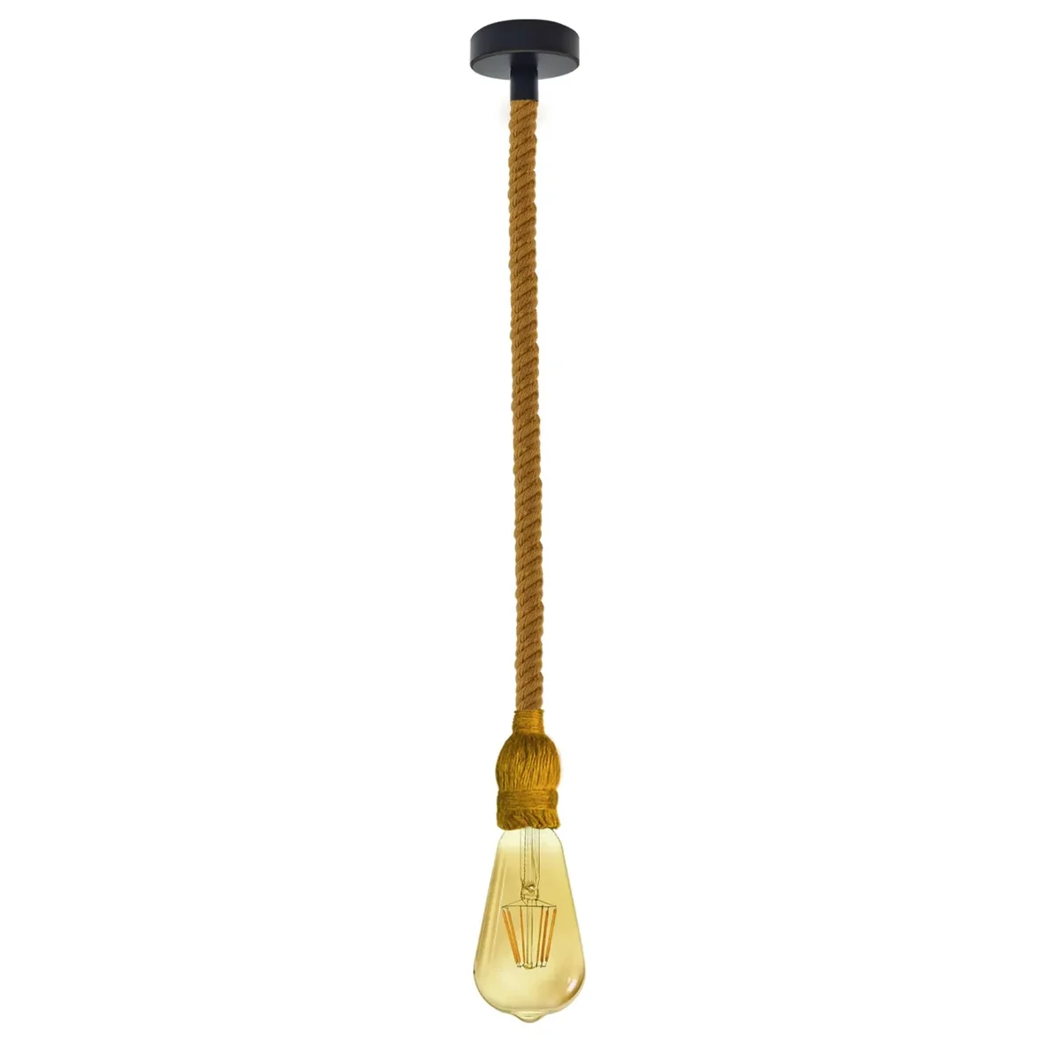 Vintage ceiling pendant light with yellow hemp rope and metal holder, country vintage industrial style hanging lamp