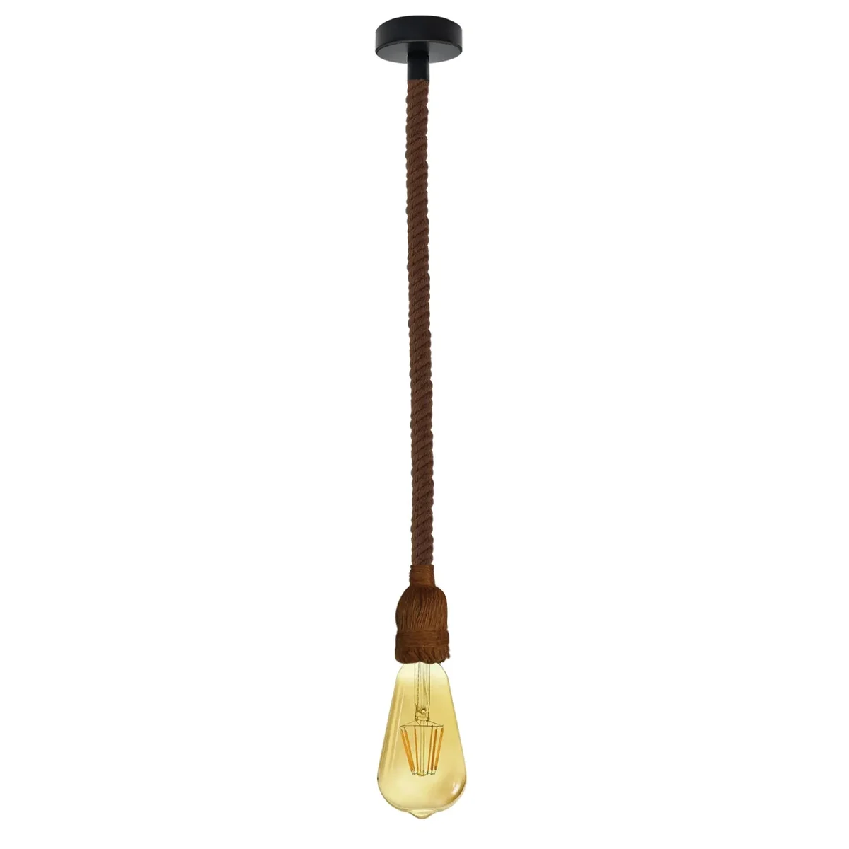 Vintage ceiling pendant light with brown hemp rope and metal holder, country vintage industrial style hanging lamp