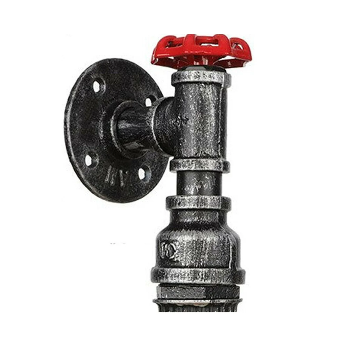 Vintage brushed silver metal water pipe wall sconce with wheel design and E27 bulb holder for indoor lighting