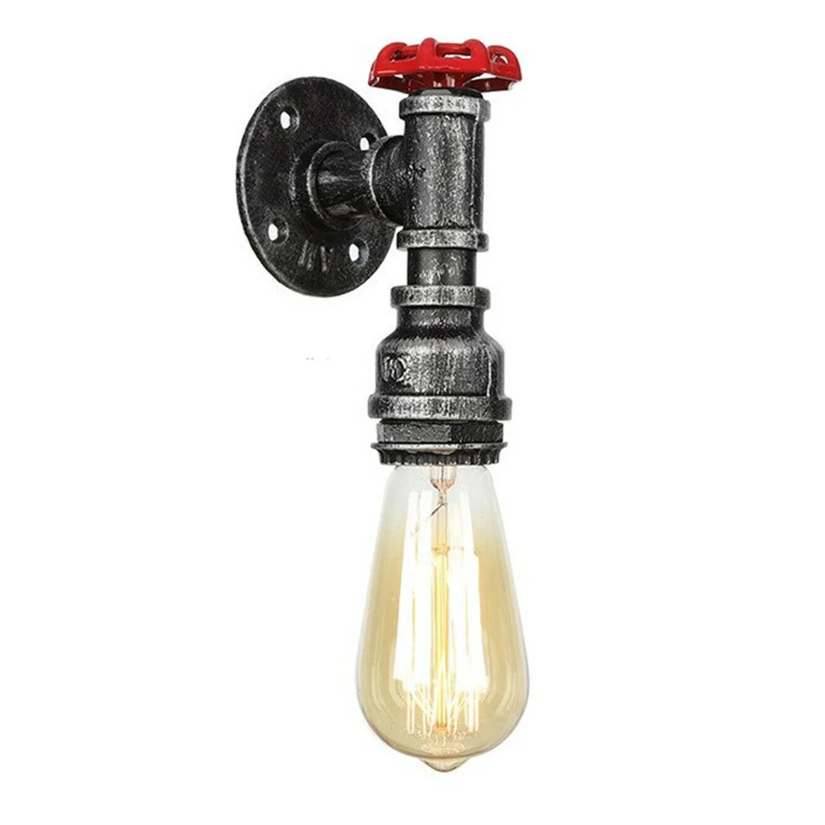 Vintage brushed silver water pipe wall sconce with wheel detail, showcasing retro indoor lighting style and metal finish